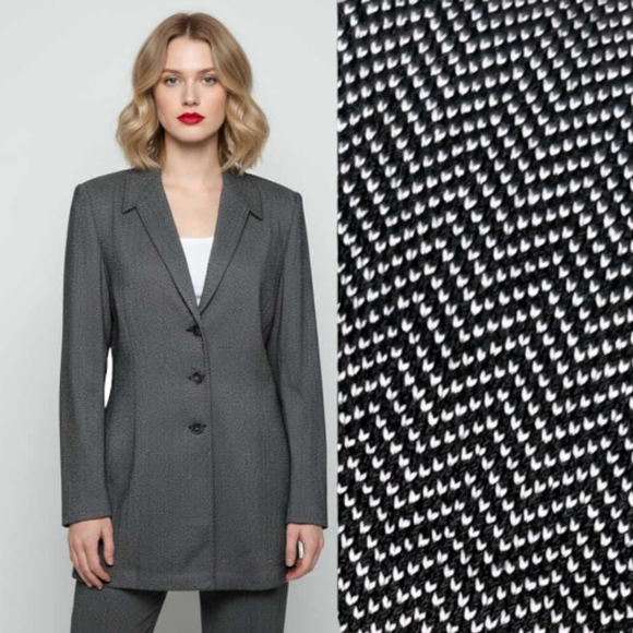 ST.JOHN COLLECTION Black Gray Herringbone Classic Button Blazer Women’s Size 8 - Picture 1 of 15